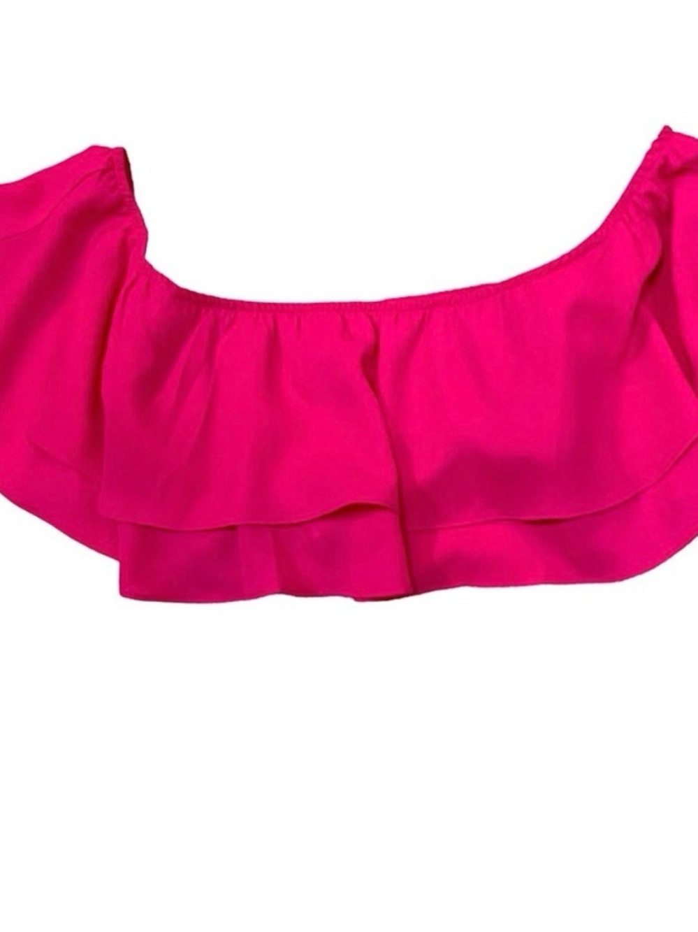 superdown Off-Shoulder Ruffle Crop Top - Hot Pink S